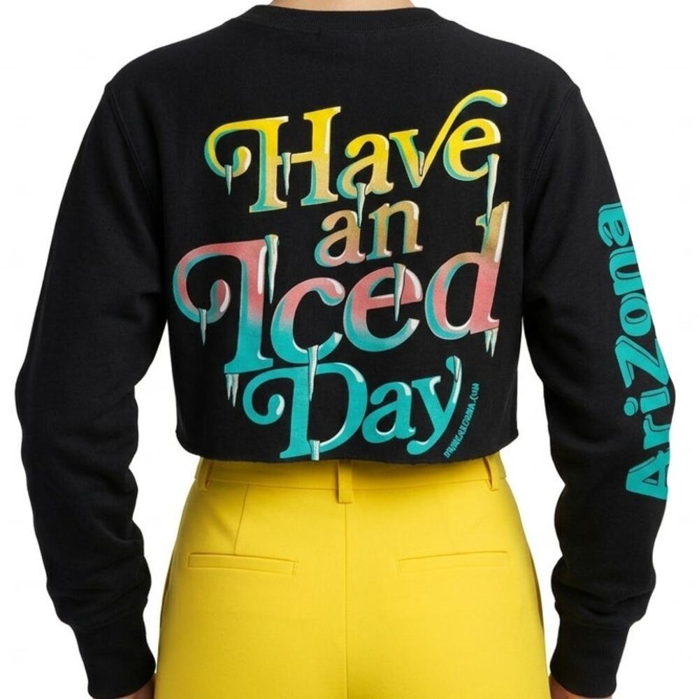 Arizona Iced Tea Black Have An Iced Day Cropped Crew Neck Sweatshirt size S
